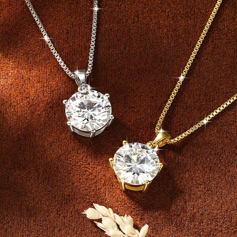 Rrjzz 1CT-5CT Solitaire VVS1 D-Color Moissanite Pendant Necklace for Women 6.5mm-11mm Lab Imitation Diamond GRA Jewelry Gifts