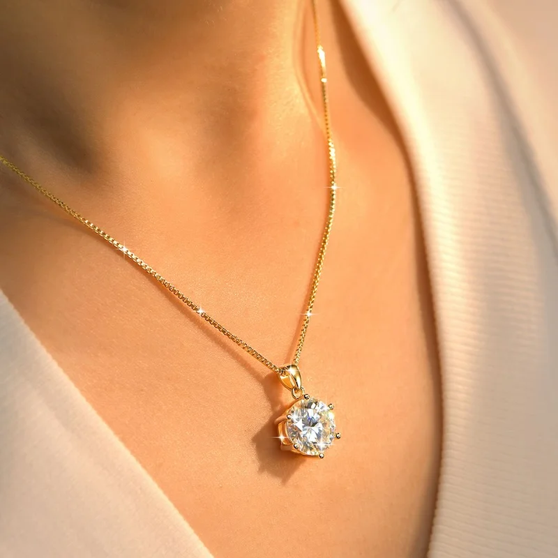 Rrjzz 1CT-5CT Solitaire VVS1 D-Color Moissanite Pendant Necklace for Women 6.5mm-11mm Lab Imitation Diamond GRA Jewelry Gifts