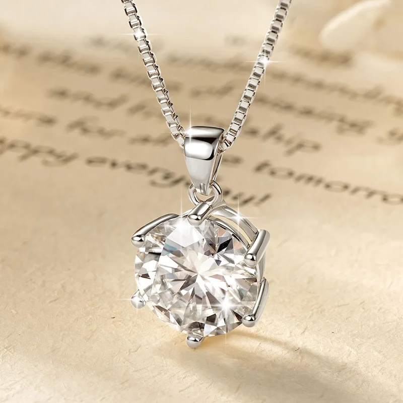 Rrjzz 1CT-5CT Solitaire VVS1 D-Color Moissanite Pendant Necklace for Women 6.5mm-11mm Lab Imitation Diamond GRA Jewelry Gifts