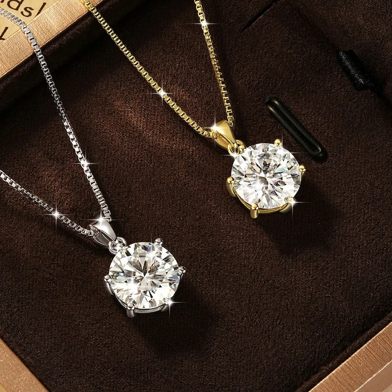 Rrjzz 1CT-5CT Solitaire VVS1 D-Color Moissanite Pendant Necklace for Women 6.5mm-11mm Lab Imitation Diamond GRA Jewelry Gifts