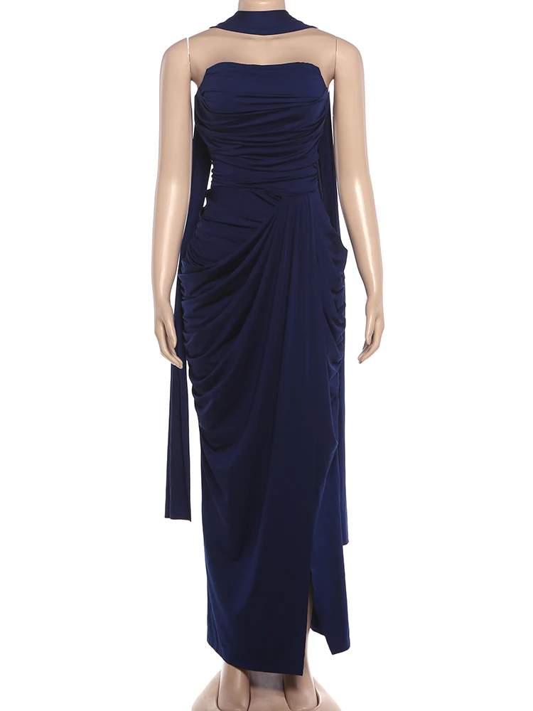 Weird Puss Folds Elegant Long Ribbon+Maxi Dress High Slit Chest Wrap Summer Fashion Skinny Vacation Banquet Summer Vestidos