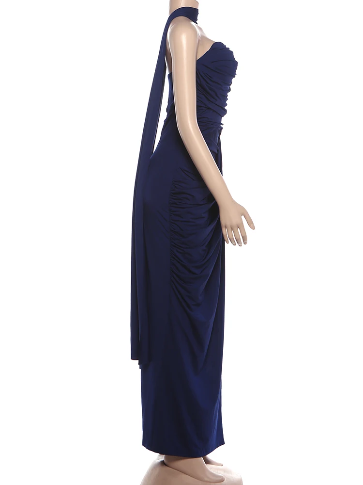 Weird Puss Folds Elegant Long Ribbon+Maxi Dress High Slit Chest Wrap Summer Fashion Skinny Vacation Banquet Summer Vestidos