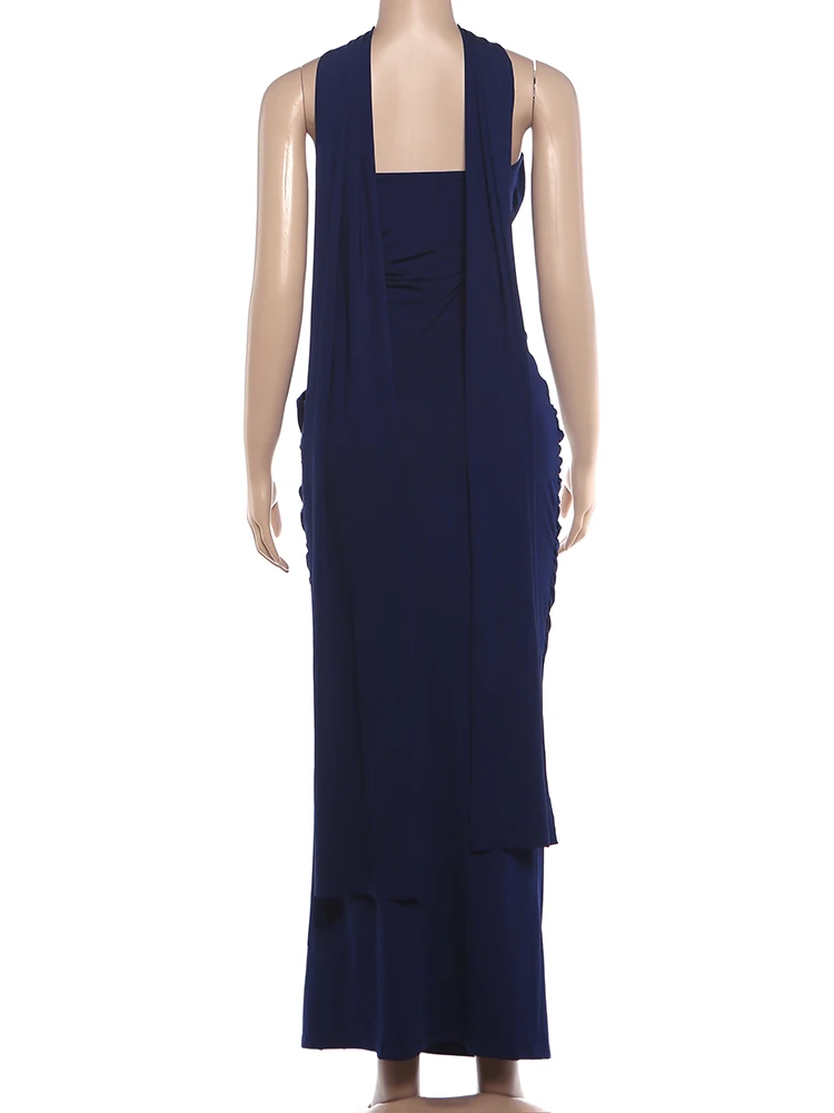 Weird Puss Folds Elegant Long Ribbon+Maxi Dress High Slit Chest Wrap Summer Fashion Skinny Vacation Banquet Summer Vestidos