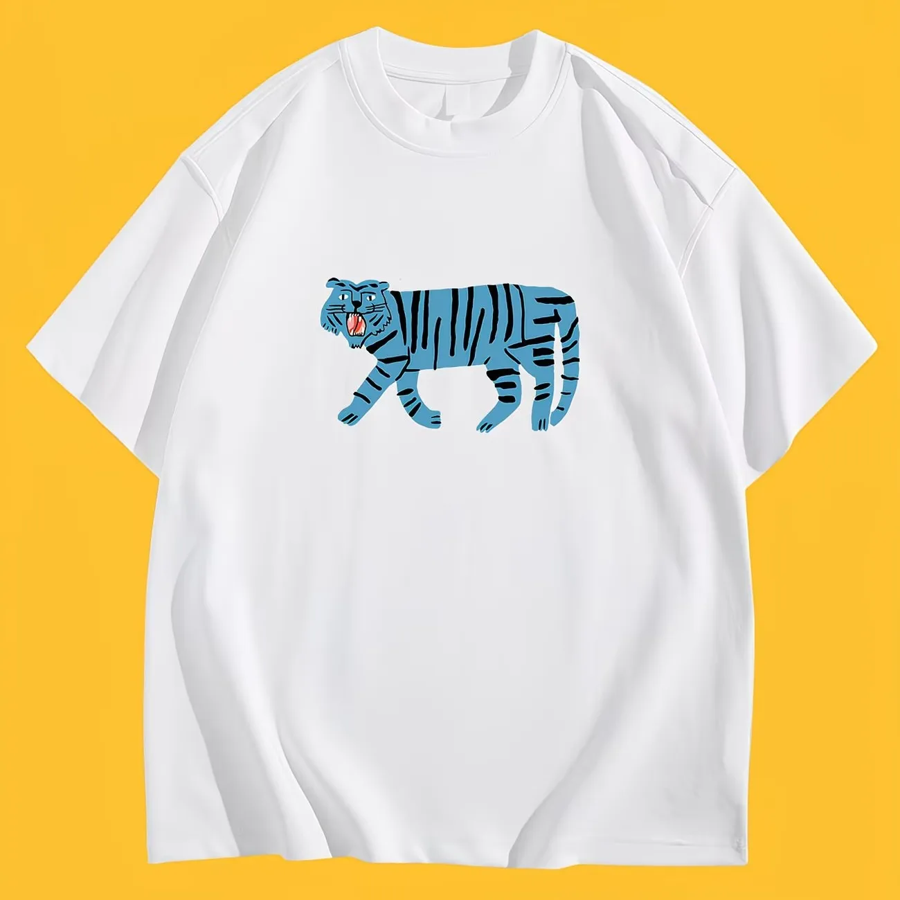 Creative Cartoon Tiger Graphic T-Shirt Funny Animal Print Tee Summer Short Sleeve Unique Design Artistic Fashion Unisex Top
