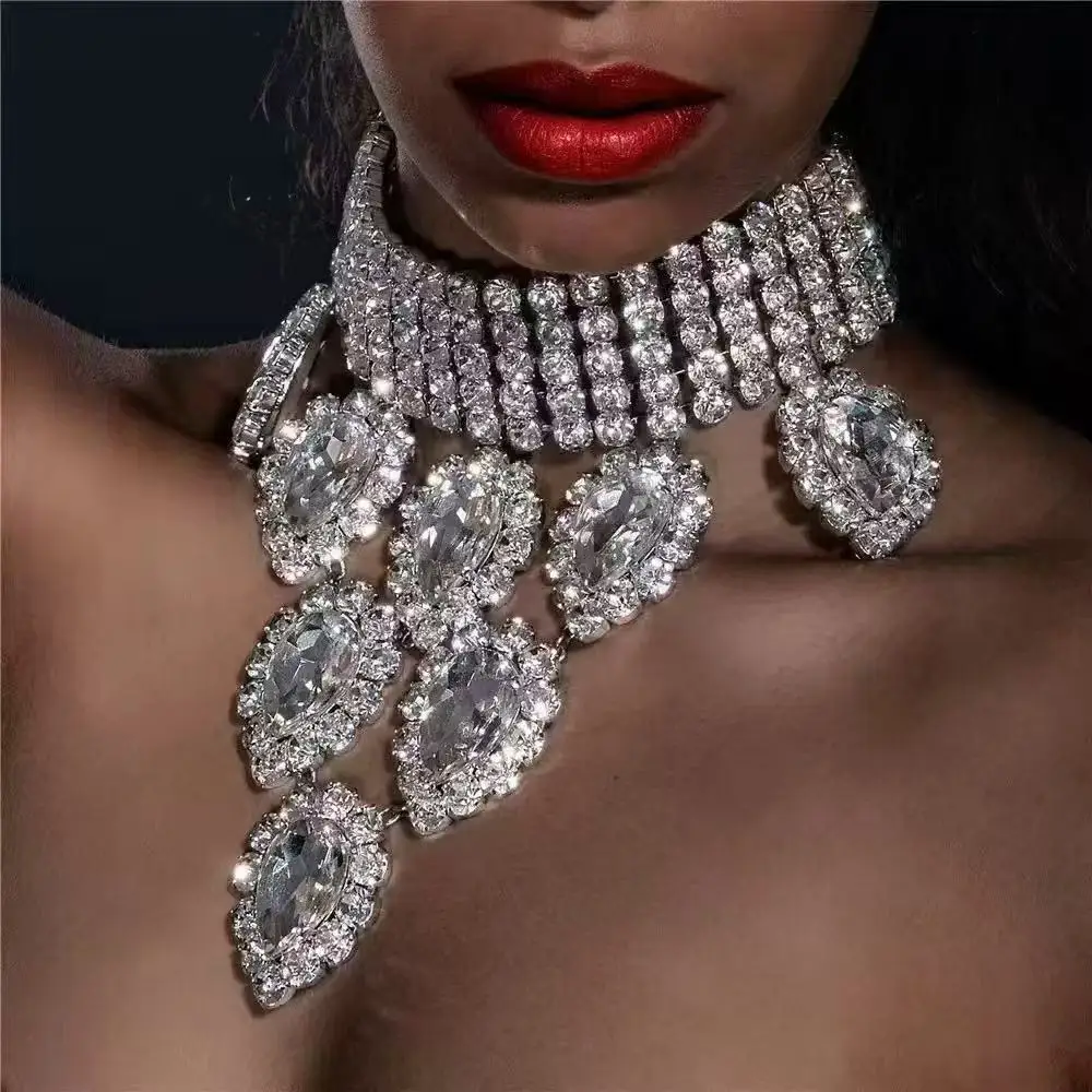 Explosive Water Drop Necklace with Personalized and Elegant Design, Luxurious Party Bridal Banquet Accessories