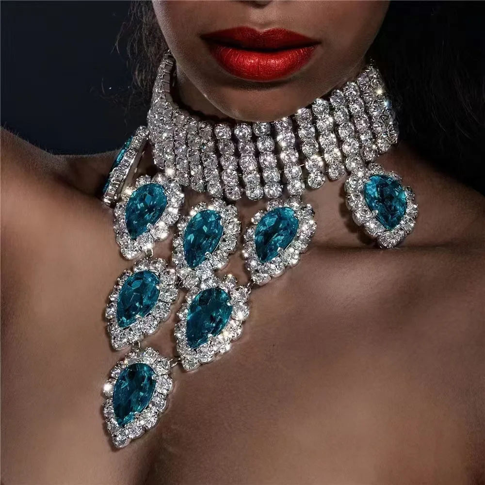 Explosive Water Drop Necklace with Personalized and Elegant Design, Luxurious Party Bridal Banquet Accessories