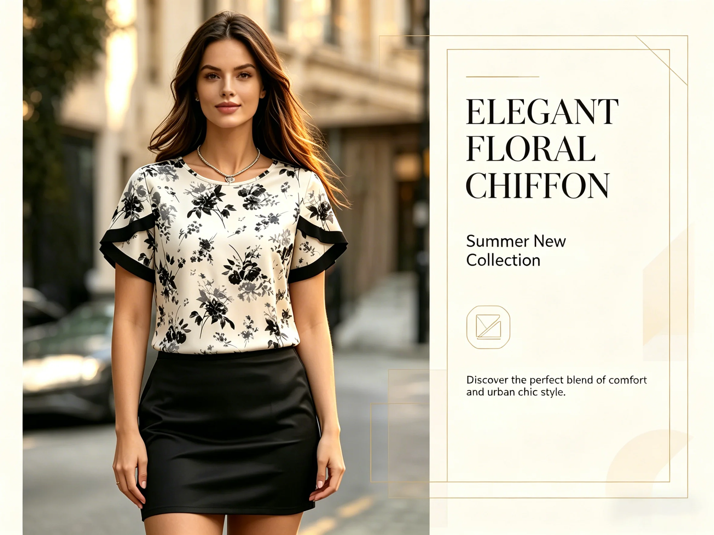 Women Floral Blouse Round Neck Ruffle Sleeve Printed Top T-Shirt Loose Fit Casual Elegant Ladies Shirt Spring Summer Daily Top