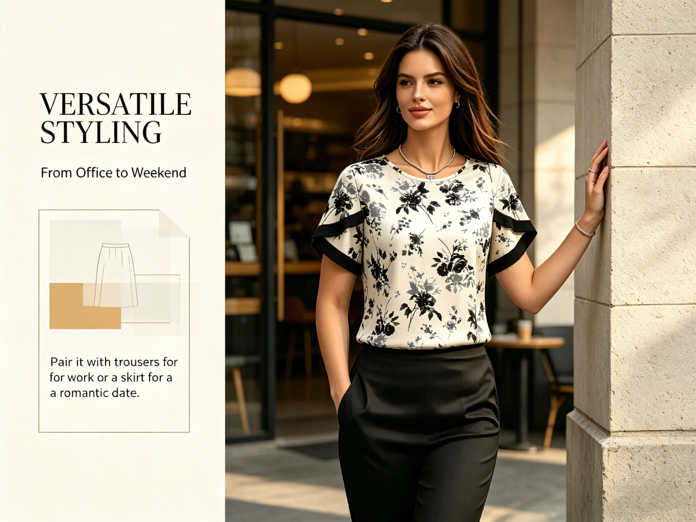 Women Floral Blouse Round Neck Ruffle Sleeve Printed Top T-Shirt Loose Fit Casual Elegant Ladies Shirt Spring Summer Daily Top
