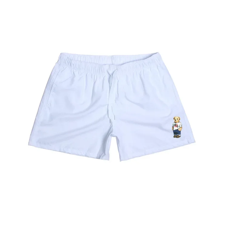 Asian Size Men's Polo Bear Swim Shorts Quick Dry Elastic Waist Drawstring Beach Board Shorts Casual Summer Swimwear Black