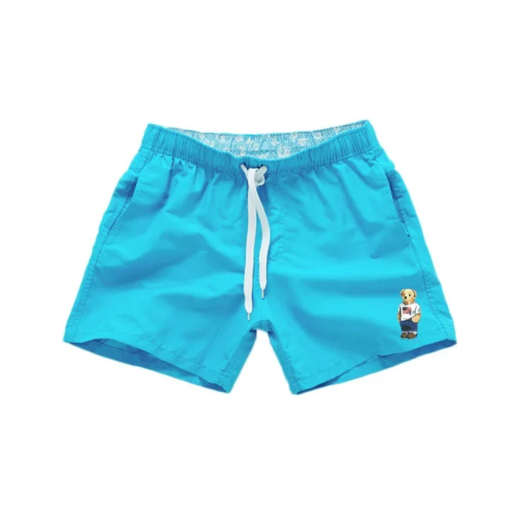 Asian Size Men's Polo Bear Swim Shorts Quick Dry Elastic Waist Drawstring Beach Board Shorts Casual Summer Swimwear Black