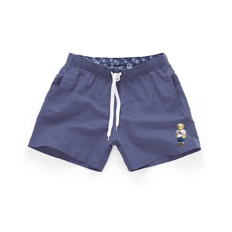 Asian Size Men's Polo Bear Swim Shorts Quick Dry Elastic Waist Drawstring Beach Board Shorts Casual Summer Swimwear Black