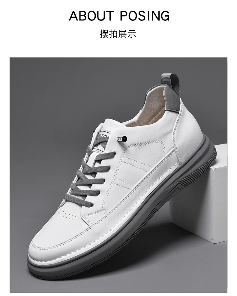 Spring Autumn Men's Inner Heightening Shoes Leather Sports Casual Shoes Invisible Height Increasing Shoes Men Sport Elevator 8CM