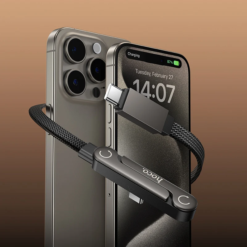 HOCO 60W 2in1 USB C to C Fast Charging Foldable Phone Holder Data Cable For iPhone 17 16 Desktop Bracket Wired Cord For Samsung