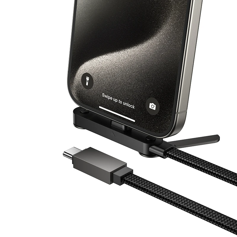 HOCO 60W 2in1 USB C to C Fast Charging Foldable Phone Holder Data Cable For iPhone 17 16 Desktop Bracket Wired Cord For Samsung