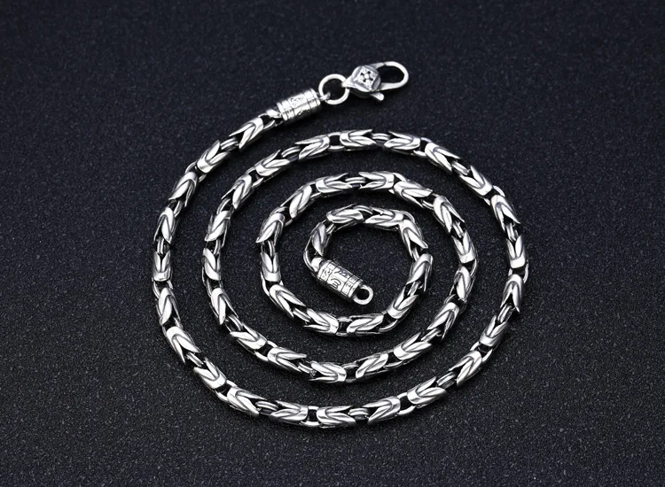 Buddhastone Silver Color Ping 4mm An Necklace Chinese Retro Round Body Ping An Chain Men's Vajra Pestle Necklace Pendant Jewelry