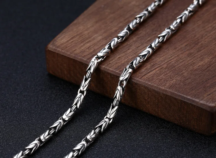 Buddhastone Silver Color Ping 4mm An Necklace Chinese Retro Round Body Ping An Chain Men's Vajra Pestle Necklace Pendant Jewelry
