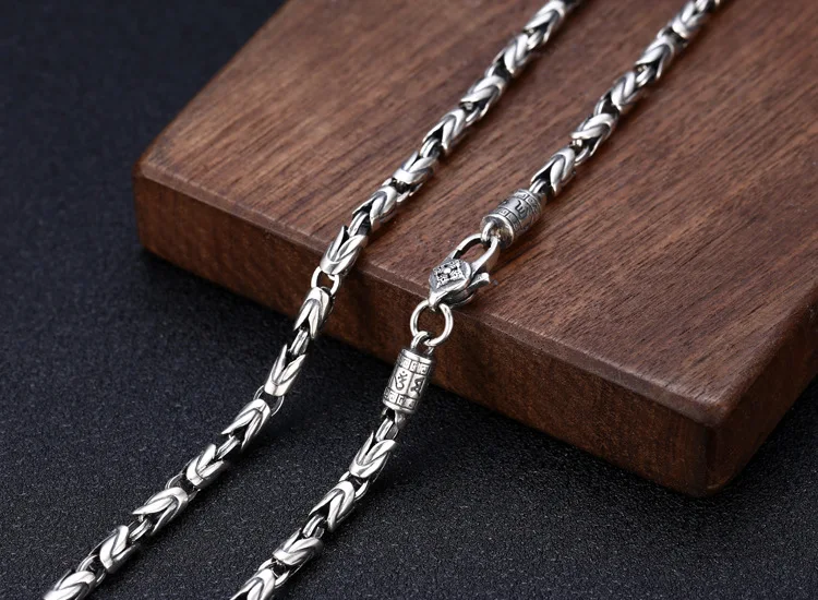 Buddhastone Silver Color Ping 4mm An Necklace Chinese Retro Round Body Ping An Chain Men's Vajra Pestle Necklace Pendant Jewelry