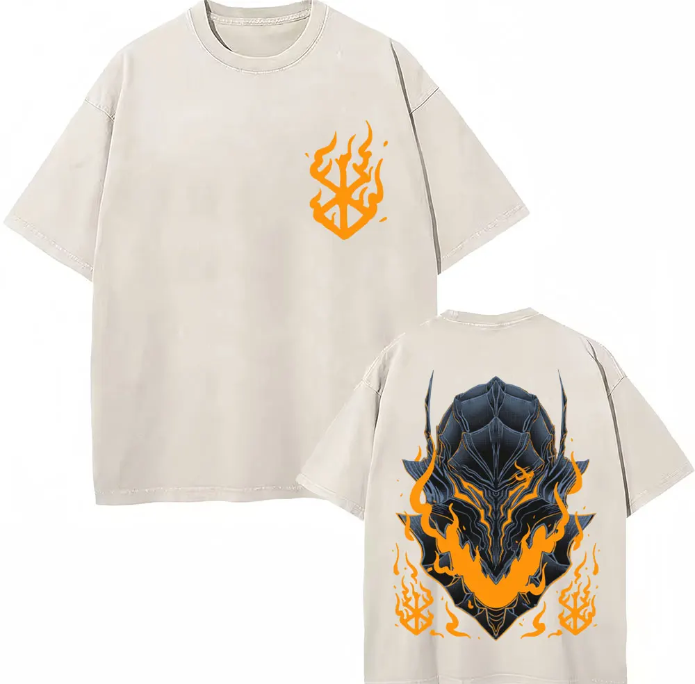 Washed Anime Berserk Guts Classic T-Shirts Manga Gatsu Griffith Zodd Trend T-shirt Men Women Oversized Cotton Casual Tee Shirt