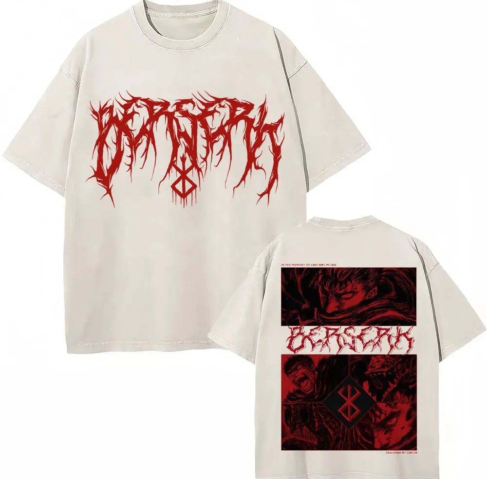 Washed Anime Berserk Guts Classic T-Shirts Manga Gatsu Griffith Zodd Trend T-shirt Men Women Oversized Cotton Casual Tee Shirt