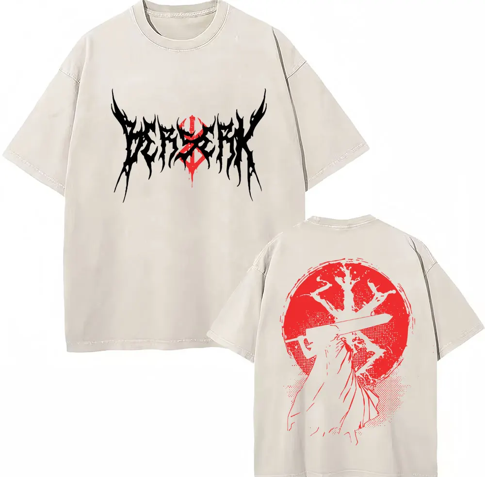 Washed Anime Berserk Guts Classic T-Shirts Manga Gatsu Griffith Zodd Trend T-shirt Men Women Oversized Cotton Casual Tee Shirt