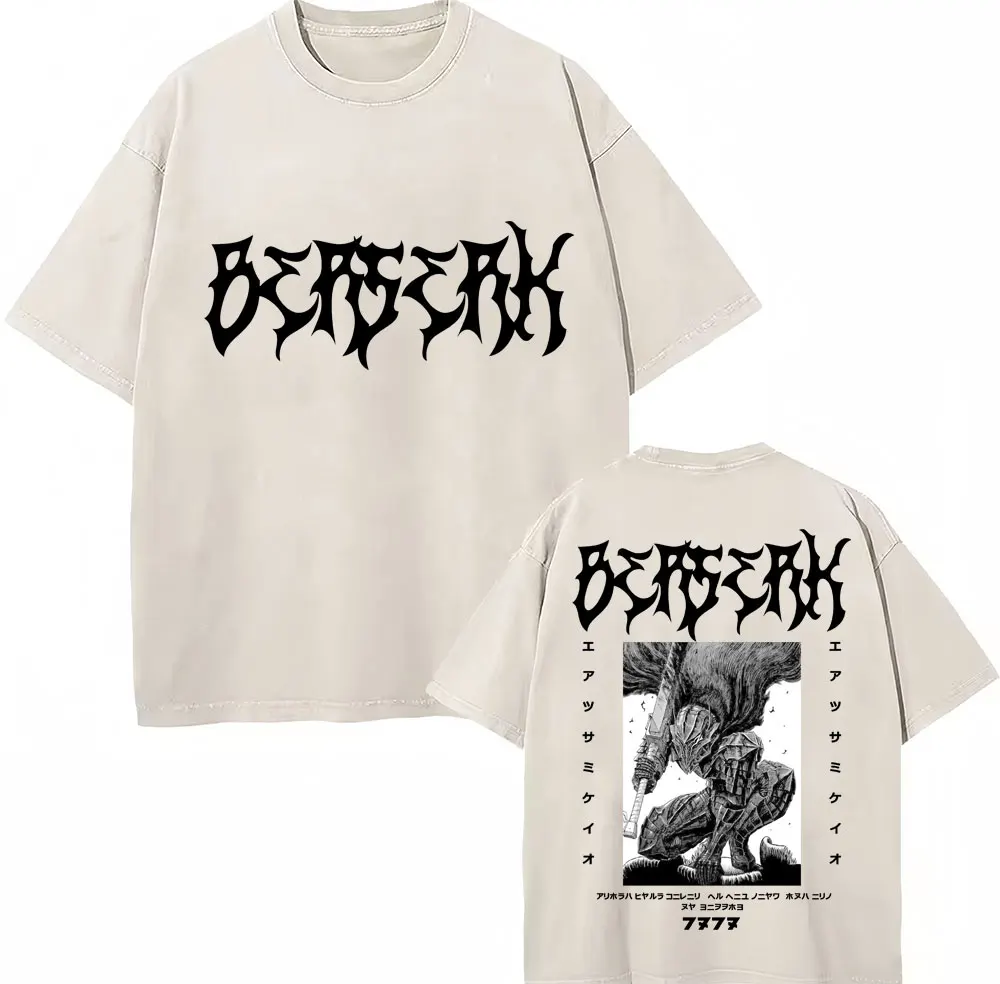 Washed Anime Berserk Guts Classic T-Shirts Manga Gatsu Griffith Zodd Trend T-shirt Men Women Oversized Cotton Casual Tee Shirt