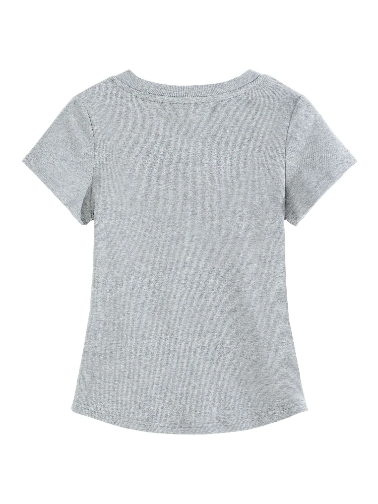 2026 Summer High Quality Slim Fit V-Neck Women T Shirt Sexy Slim Versatile Short Sleeves Tees Trend Solid Clothing Y2k Tops