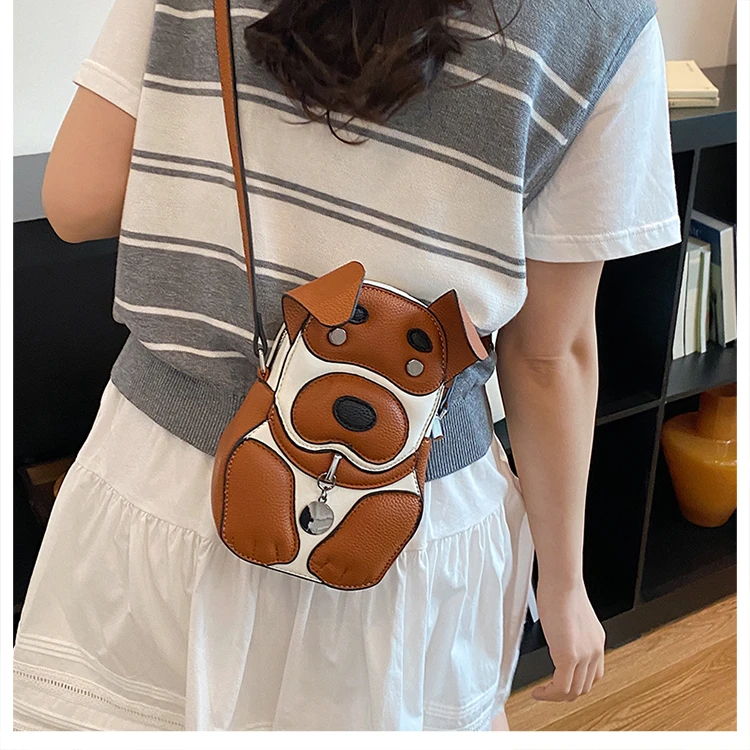 Cute 3D Dog Crossbody Bag Women Cartoon Animal Shaped Shoulder Bag Mini PU Leather Purse for Girls Daily Casual Use