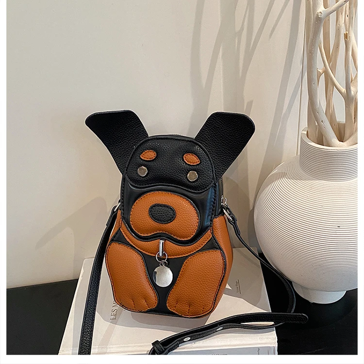 Cute 3D Dog Crossbody Bag Women Cartoon Animal Shaped Shoulder Bag Mini PU Leather Purse for Girls Daily Casual Use