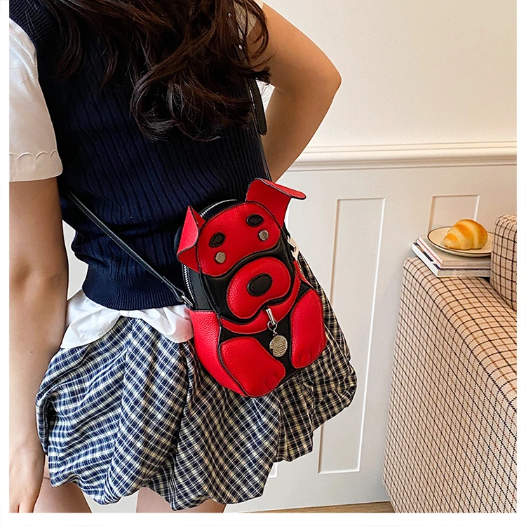 Cute 3D Dog Crossbody Bag Women Cartoon Animal Shaped Shoulder Bag Mini PU Leather Purse for Girls Daily Casual Use