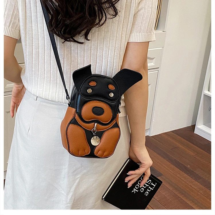 Cute 3D Dog Crossbody Bag Women Cartoon Animal Shaped Shoulder Bag Mini PU Leather Purse for Girls Daily Casual Use