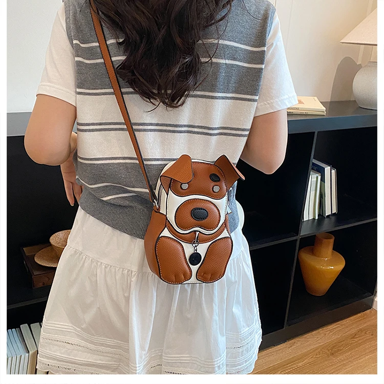 Cute 3D Dog Crossbody Bag Women Cartoon Animal Shaped Shoulder Bag Mini PU Leather Purse for Girls Daily Casual Use
