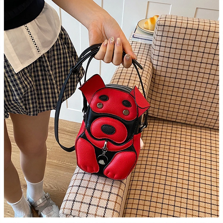 Cute 3D Dog Crossbody Bag Women Cartoon Animal Shaped Shoulder Bag Mini PU Leather Purse for Girls Daily Casual Use