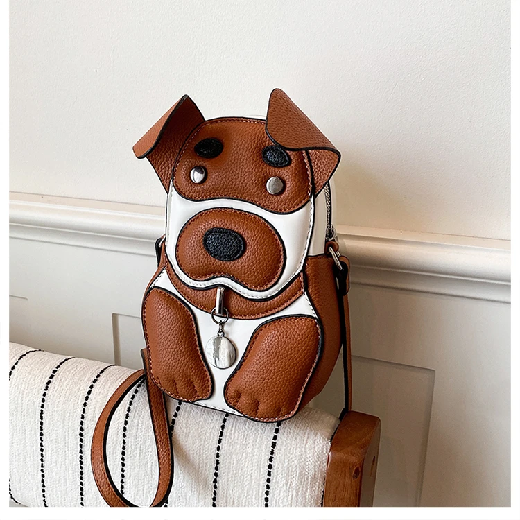 Cute 3D Dog Crossbody Bag Women Cartoon Animal Shaped Shoulder Bag Mini PU Leather Purse for Girls Daily Casual Use