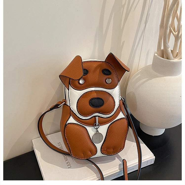 Cute 3D Dog Crossbody Bag Women Cartoon Animal Shaped Shoulder Bag Mini PU Leather Purse for Girls Daily Casual Use