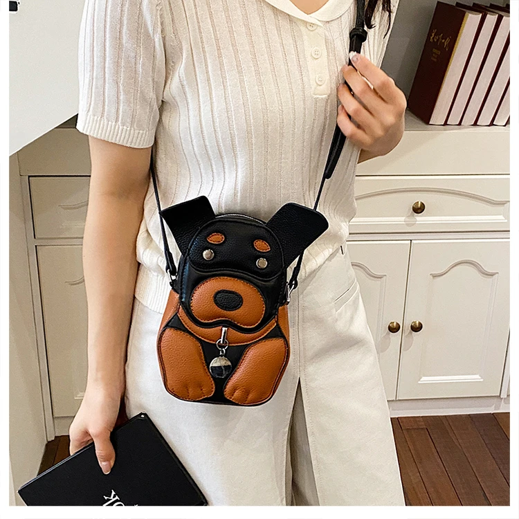 Cute 3D Dog Crossbody Bag Women Cartoon Animal Shaped Shoulder Bag Mini PU Leather Purse for Girls Daily Casual Use