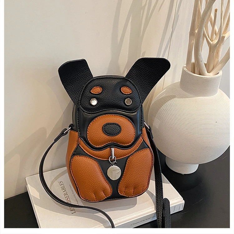 Cute 3D Dog Crossbody Bag Women Cartoon Animal Shaped Shoulder Bag Mini PU Leather Purse for Girls Daily Casual Use