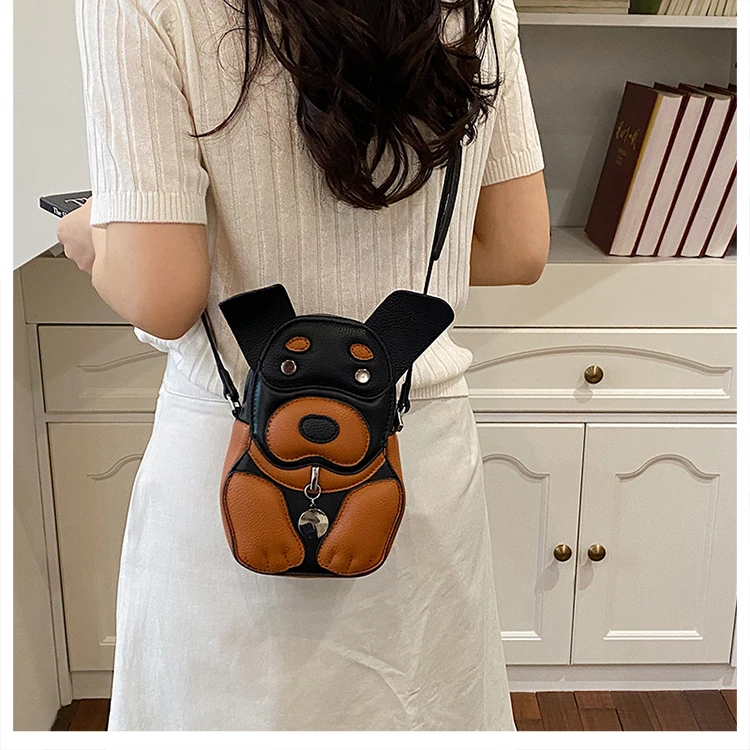Cute 3D Dog Crossbody Bag Women Cartoon Animal Shaped Shoulder Bag Mini PU Leather Purse for Girls Daily Casual Use
