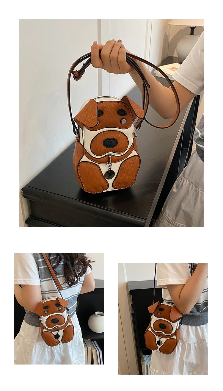 Cute 3D Dog Crossbody Bag Women Cartoon Animal Shaped Shoulder Bag Mini PU Leather Purse for Girls Daily Casual Use