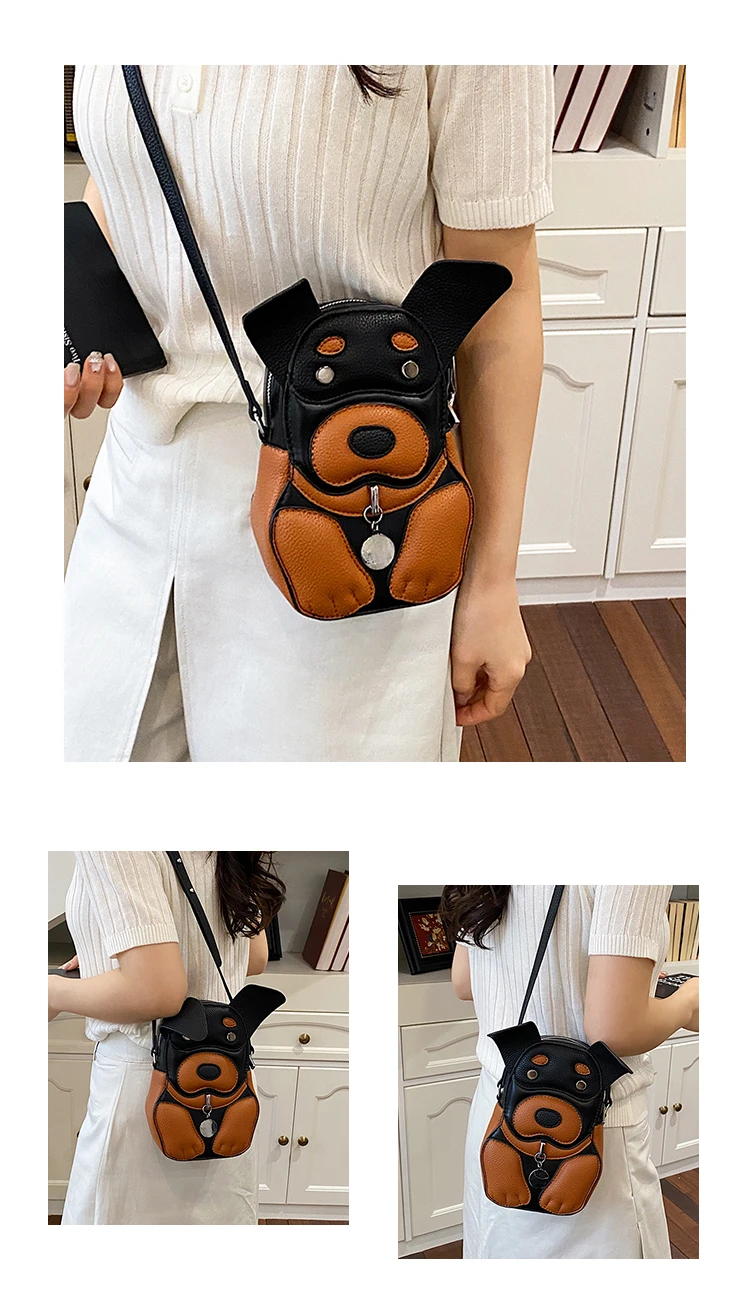 Cute 3D Dog Crossbody Bag Women Cartoon Animal Shaped Shoulder Bag Mini PU Leather Purse for Girls Daily Casual Use