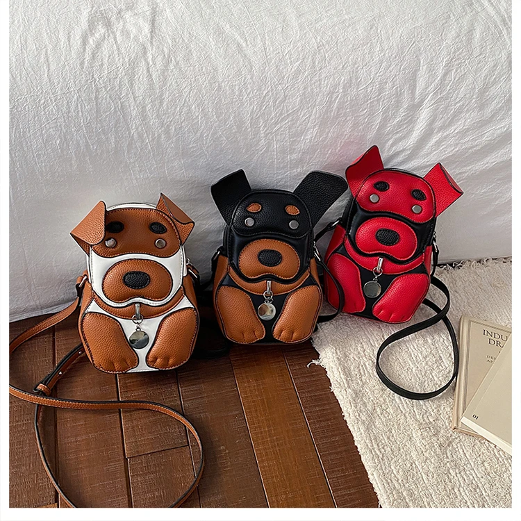 Cute 3D Dog Crossbody Bag Women Cartoon Animal Shaped Shoulder Bag Mini PU Leather Purse for Girls Daily Casual Use