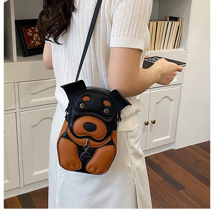Cute 3D Dog Crossbody Bag Women Cartoon Animal Shaped Shoulder Bag Mini PU Leather Purse for Girls Daily Casual Use