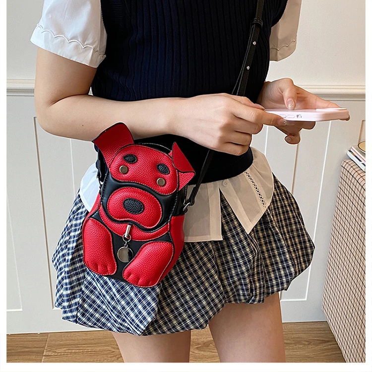 Cute 3D Dog Crossbody Bag Women Cartoon Animal Shaped Shoulder Bag Mini PU Leather Purse for Girls Daily Casual Use