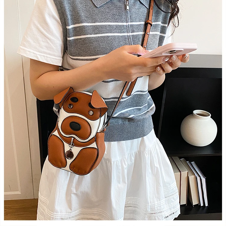 Cute 3D Dog Crossbody Bag Women Cartoon Animal Shaped Shoulder Bag Mini PU Leather Purse for Girls Daily Casual Use
