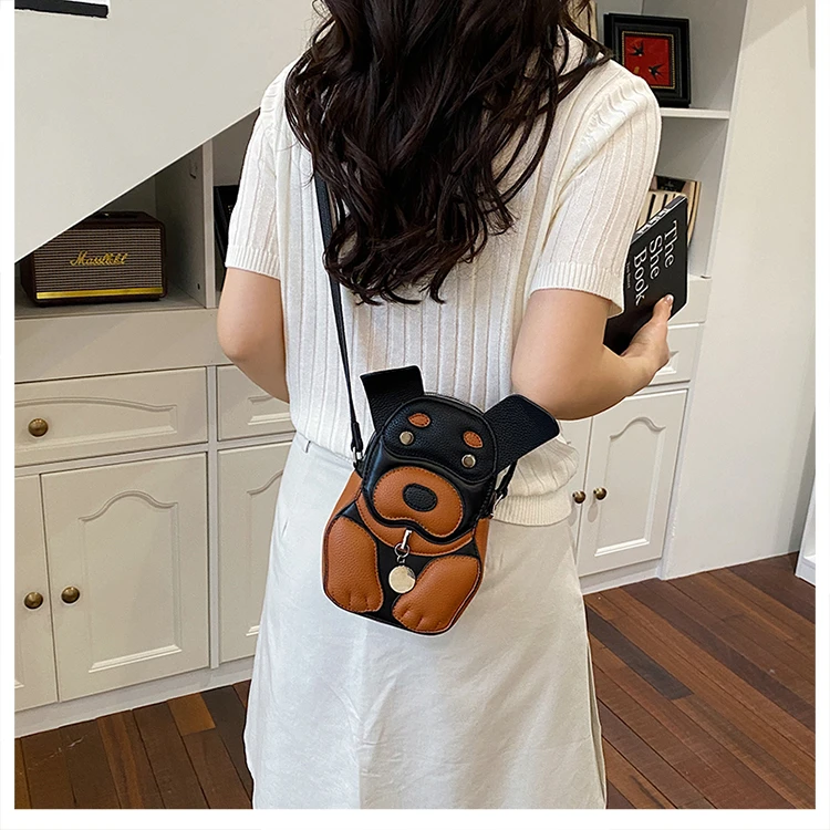 Cute 3D Dog Crossbody Bag Women Cartoon Animal Shaped Shoulder Bag Mini PU Leather Purse for Girls Daily Casual Use