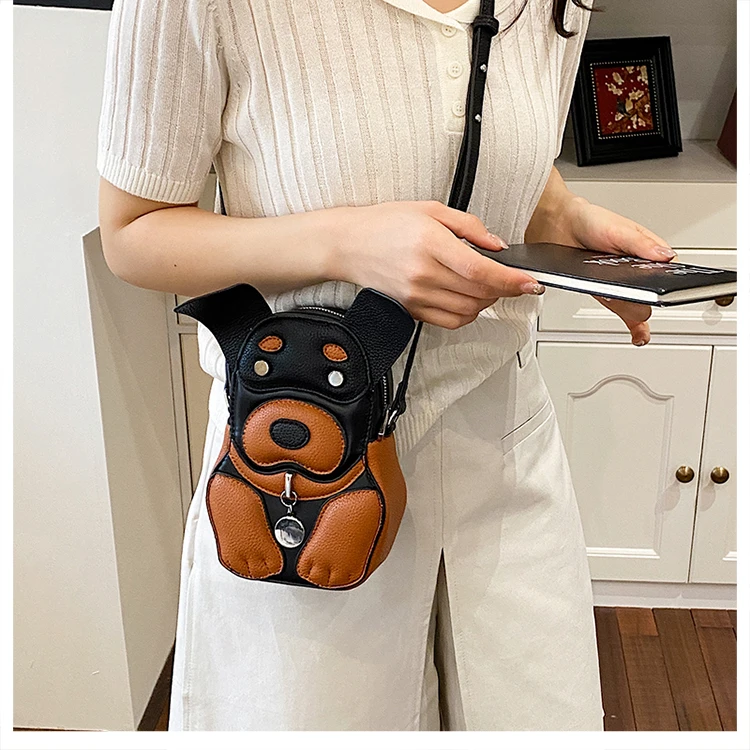 Cute 3D Dog Crossbody Bag Women Cartoon Animal Shaped Shoulder Bag Mini PU Leather Purse for Girls Daily Casual Use