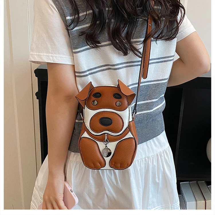 Cute 3D Dog Crossbody Bag Women Cartoon Animal Shaped Shoulder Bag Mini PU Leather Purse for Girls Daily Casual Use