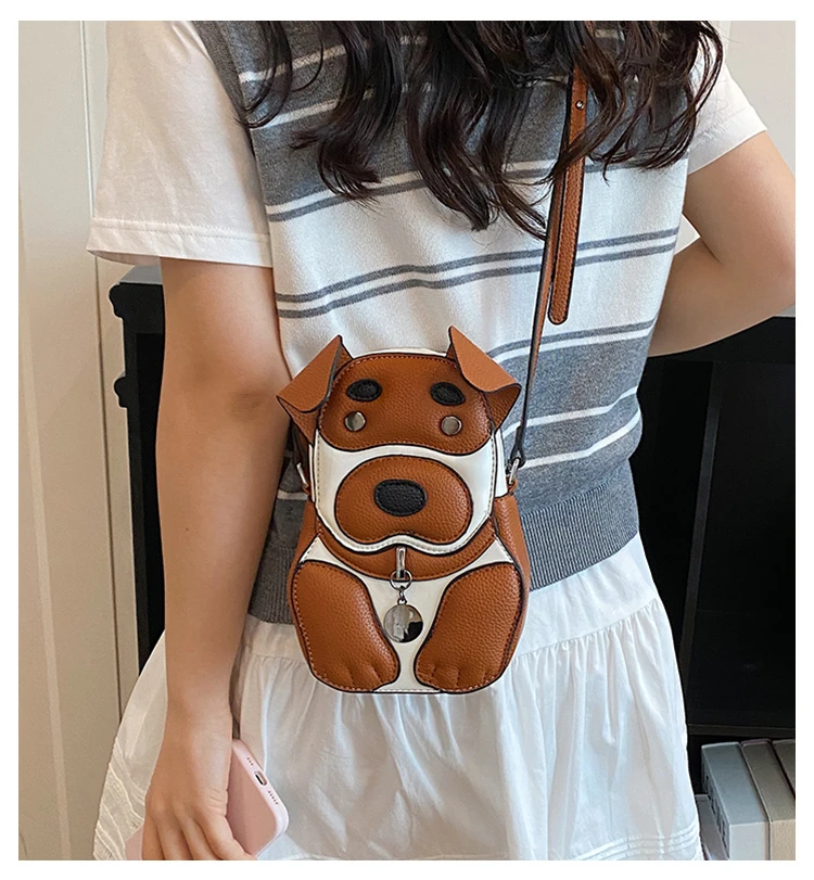 Cute 3D Dog Crossbody Bag Women Cartoon Animal Shaped Shoulder Bag Mini PU Leather Purse for Girls Daily Casual Use