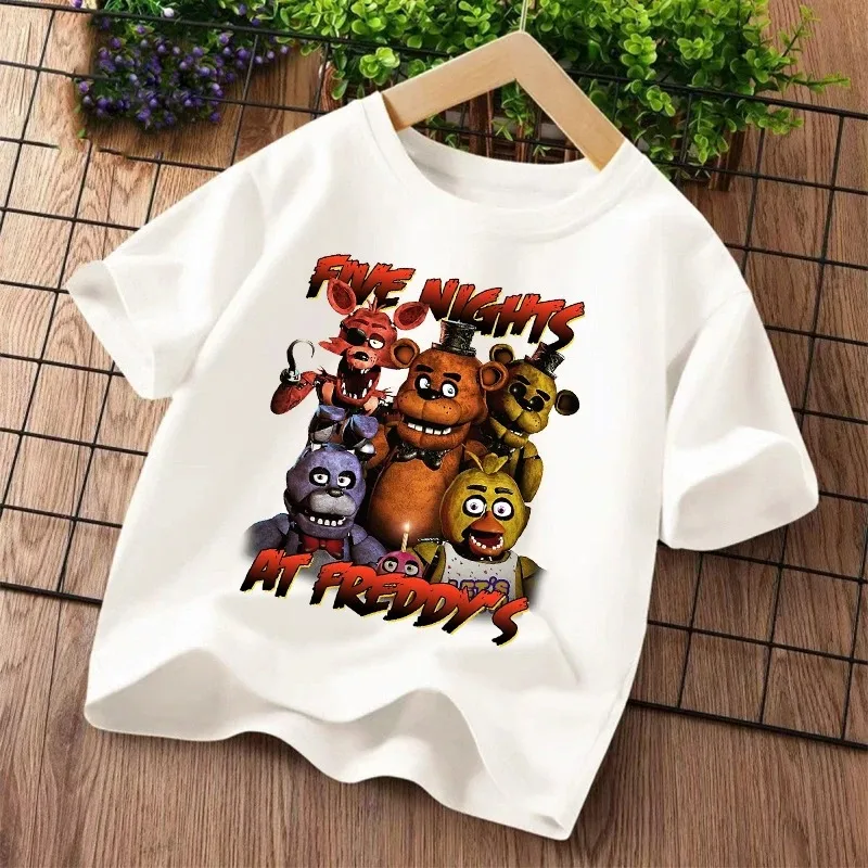 New Five Nights At Freddys Kids T-shirts FNAF Cartoon Graphic T-shirt Children Casual Sports Tops Short Sleeves Kids Clothing