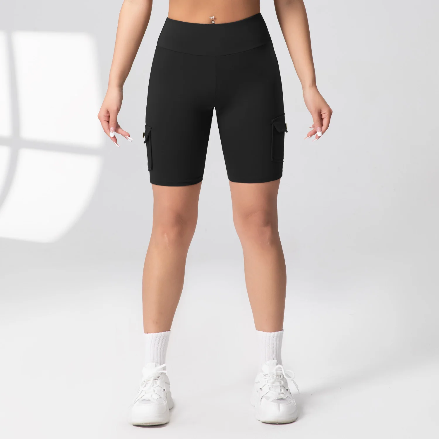 Camouflage Printed Women Butt Lifting Shorts With Pockets Tummy Tight Elastic Slim Outdoor Running Workout Shorts Streetwear