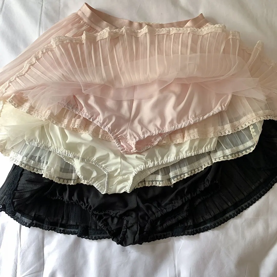 Pink Tulle Lace Patchwork Pleated Mini Skirt For Women High Waist Casual Summer Cute Y2k Sheer Mesh Short Skirts